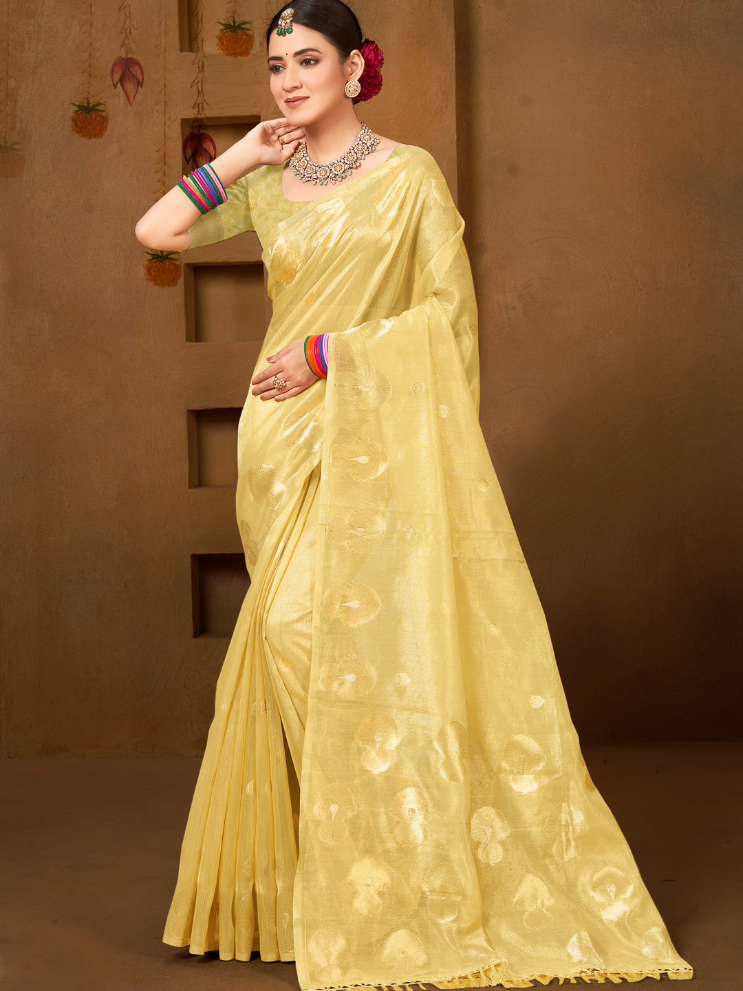 Stylish Yellow Munga kota Festival Saree for Women