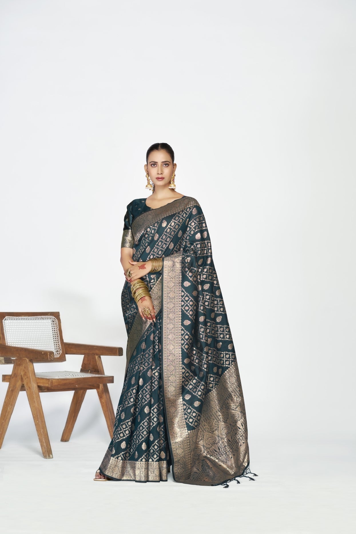 Teal Blue Banarasi Silk Saree with Weaving