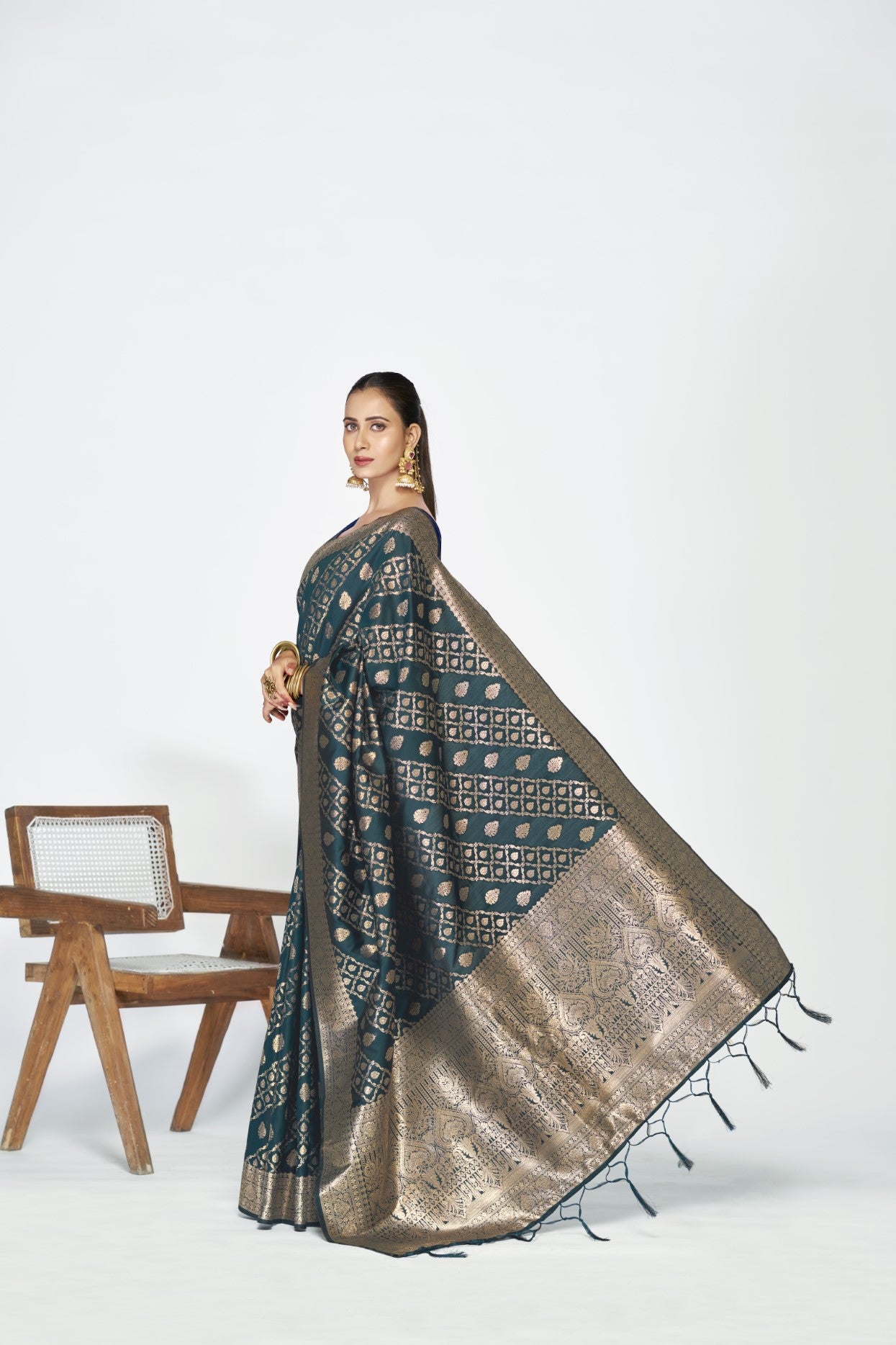 Teal Blue Banarasi Silk Saree with Weaving