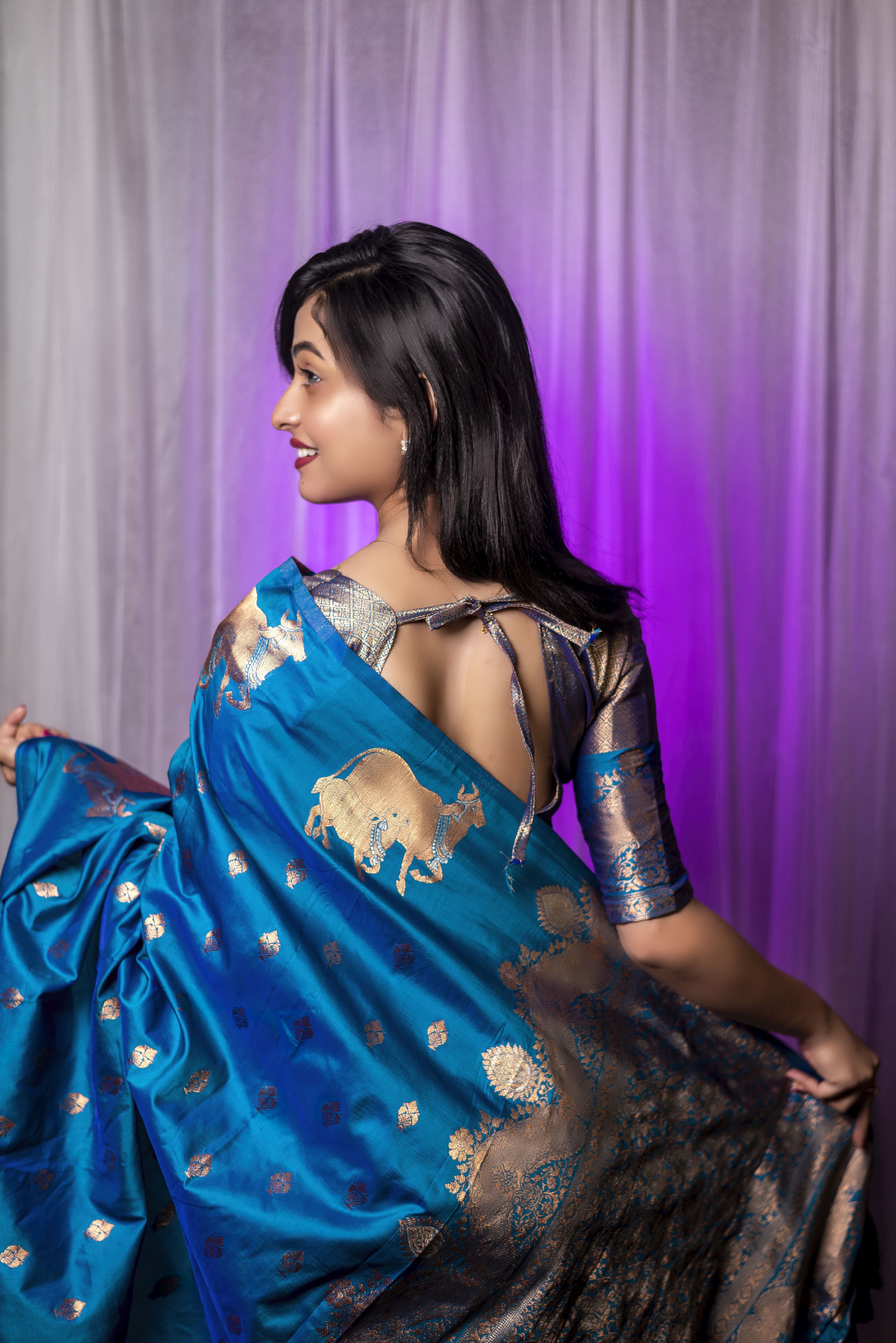 Teal Blue Beautiful Woven Jari Nandi Designer Moonga Silk Saree
