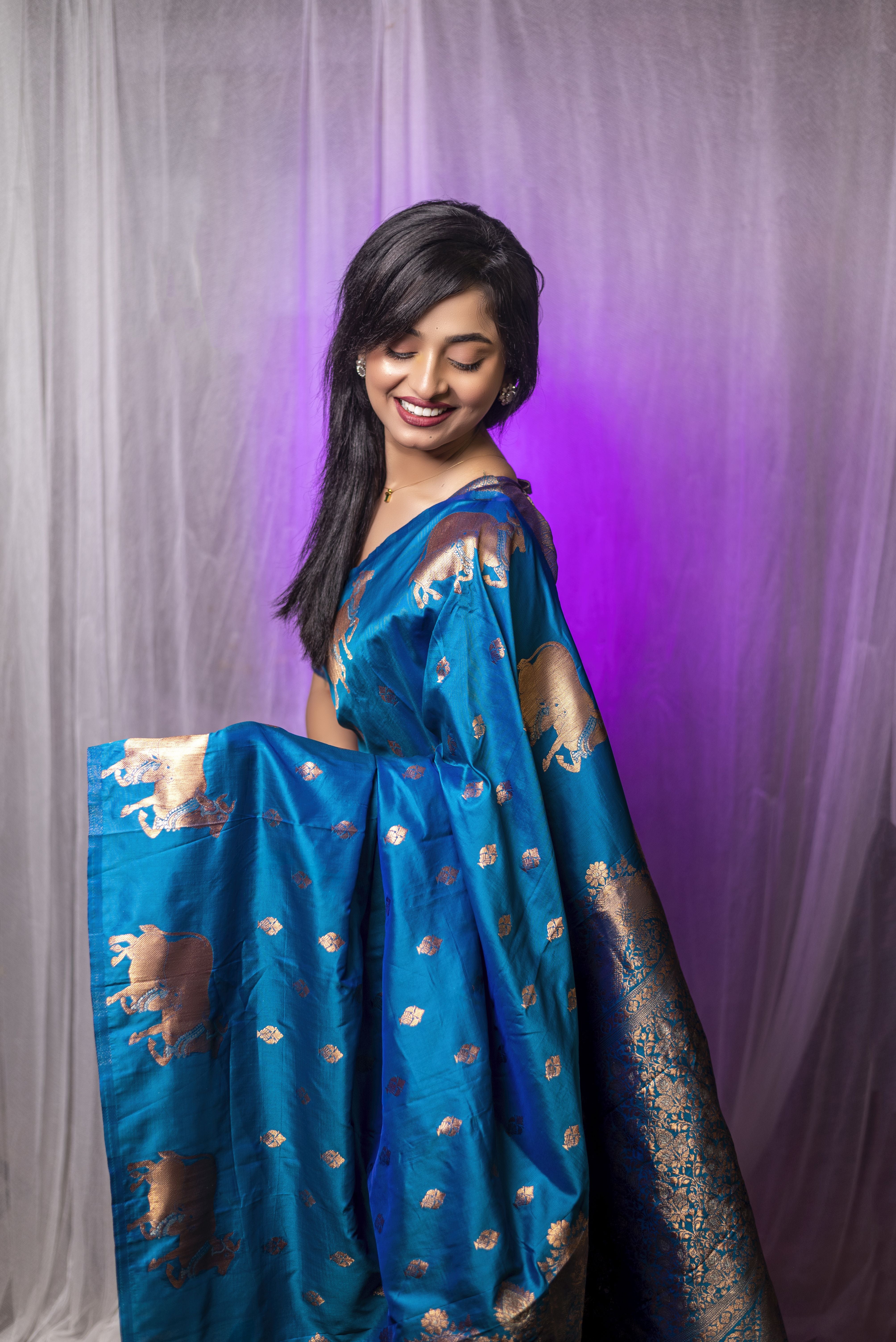 Teal Blue Beautiful Woven Jari Nandi Designer Moonga Silk Saree