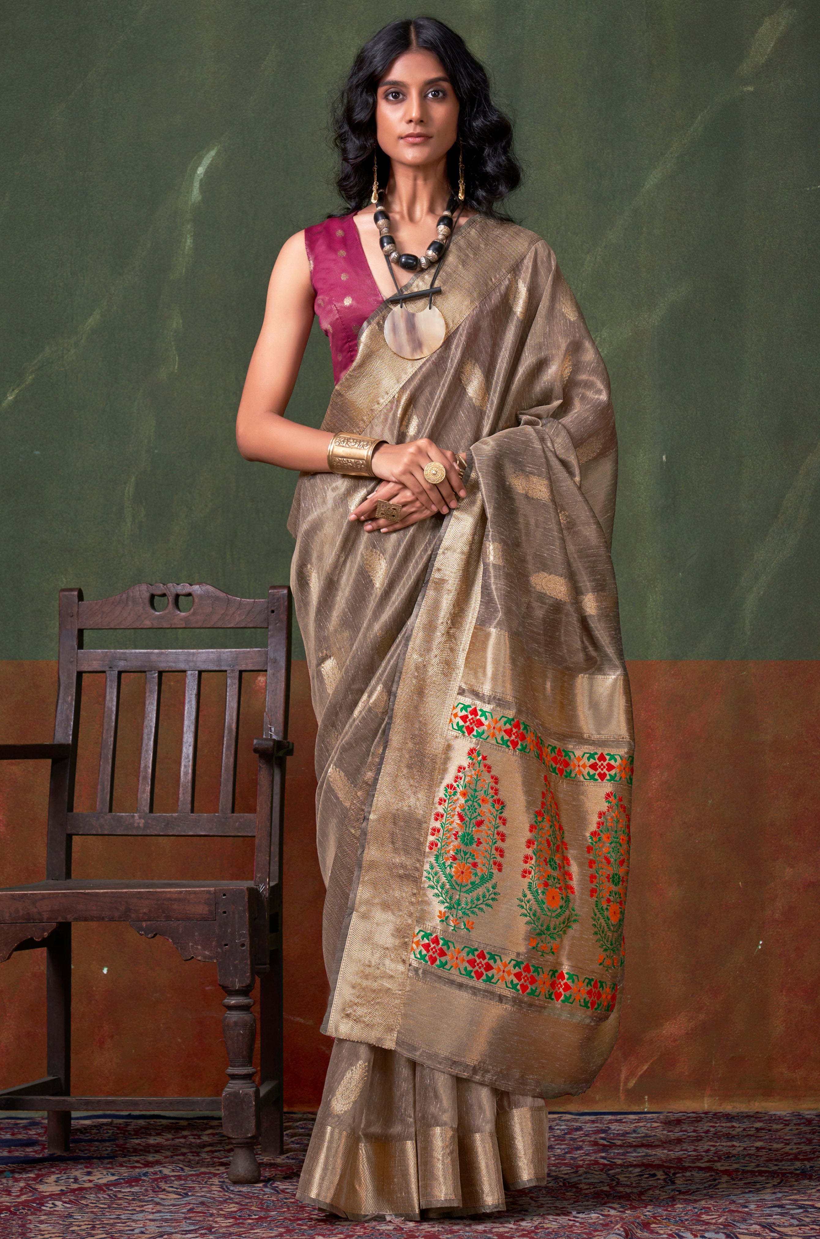 Teal Blue Color Tissue Silk Saree With  Jacquard Woven Work