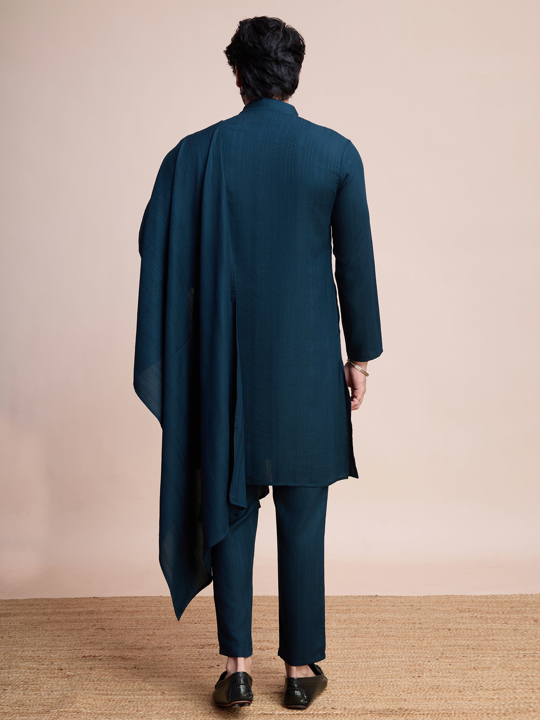 Teal Blue Viscose Kurta Payjama with Jacket – Modern Yet Ethnic