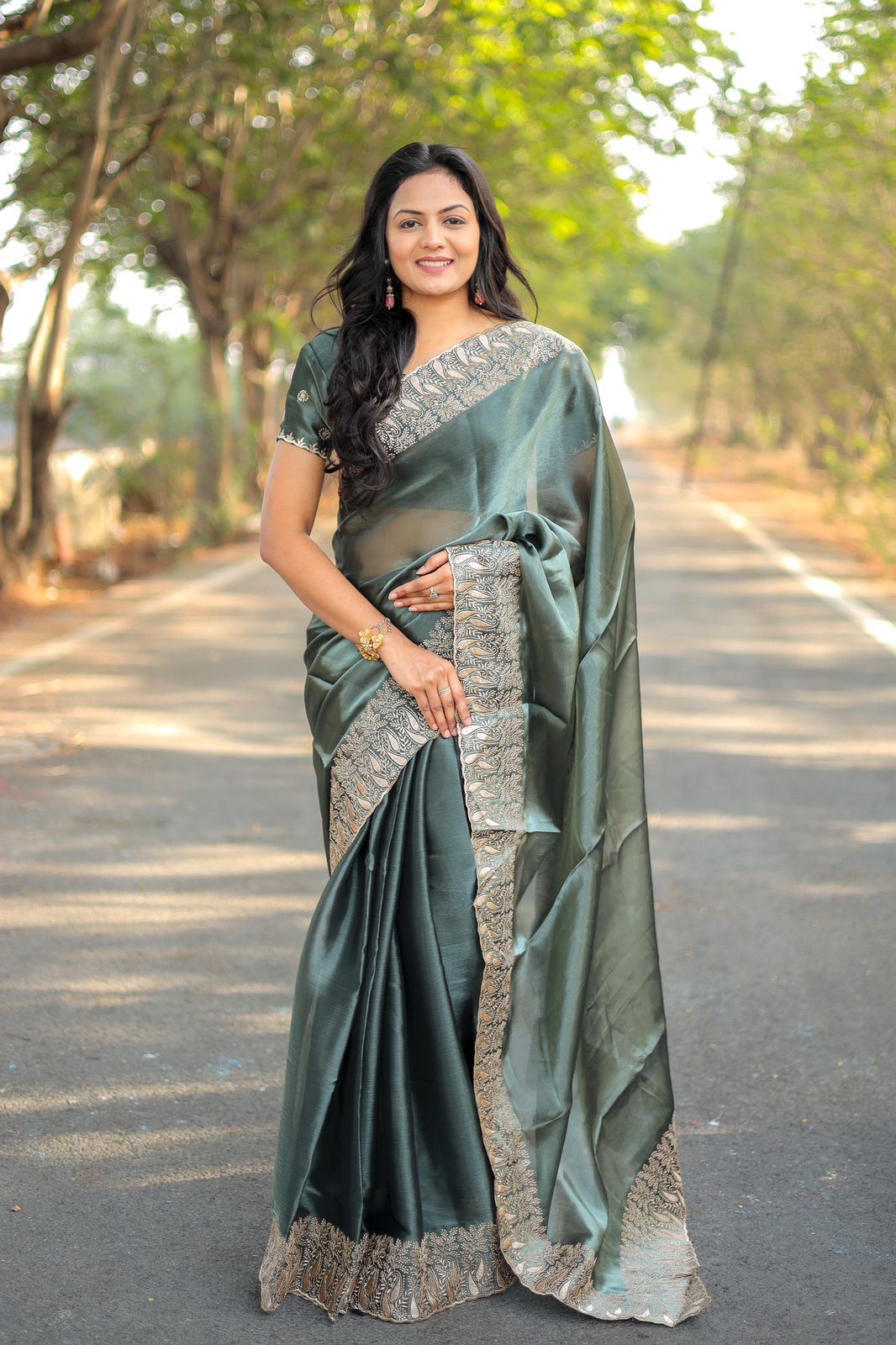 Teal Colour Burburry Silk Heavy Work Saree