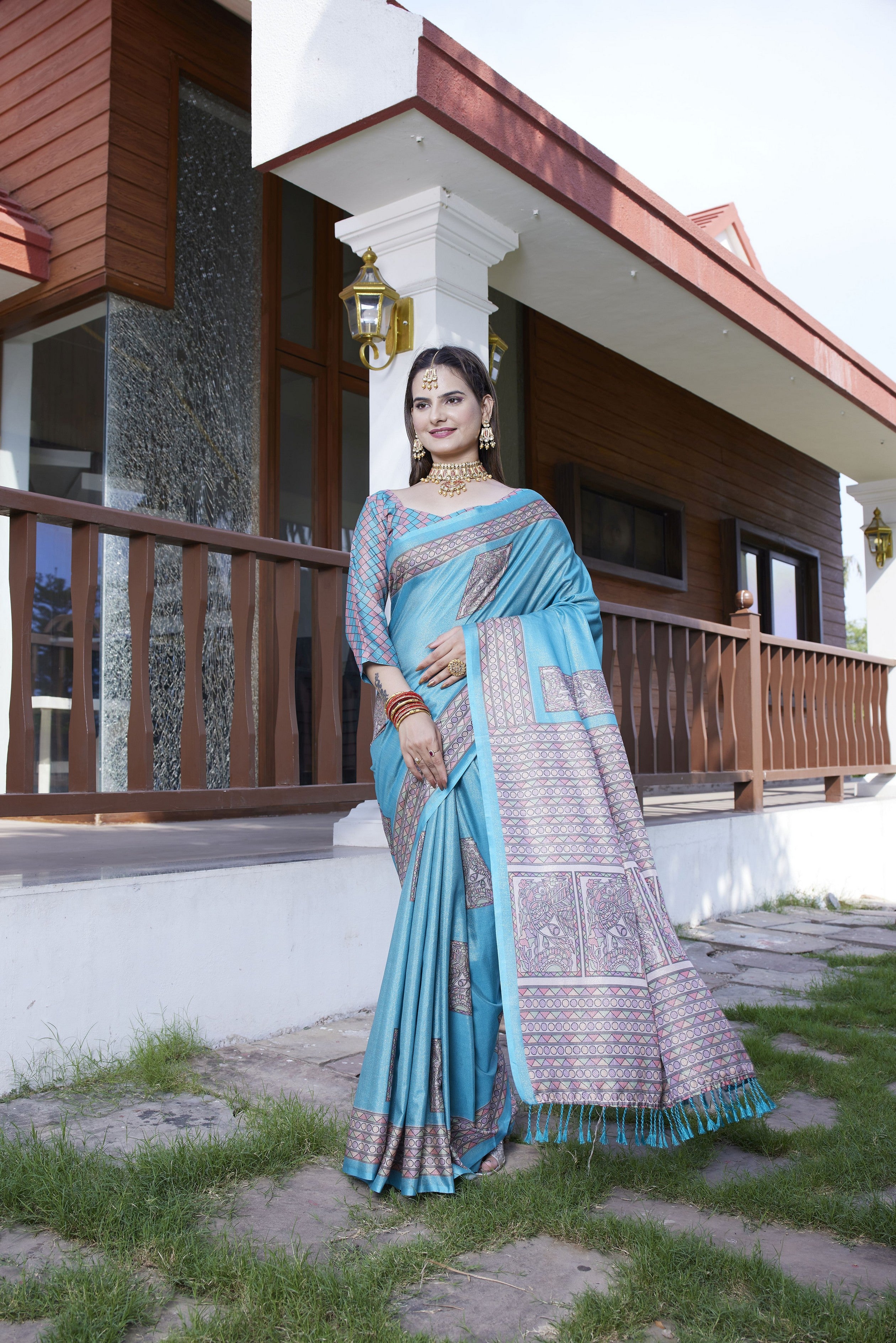 Teal Crepe Designer Partywear Saree
