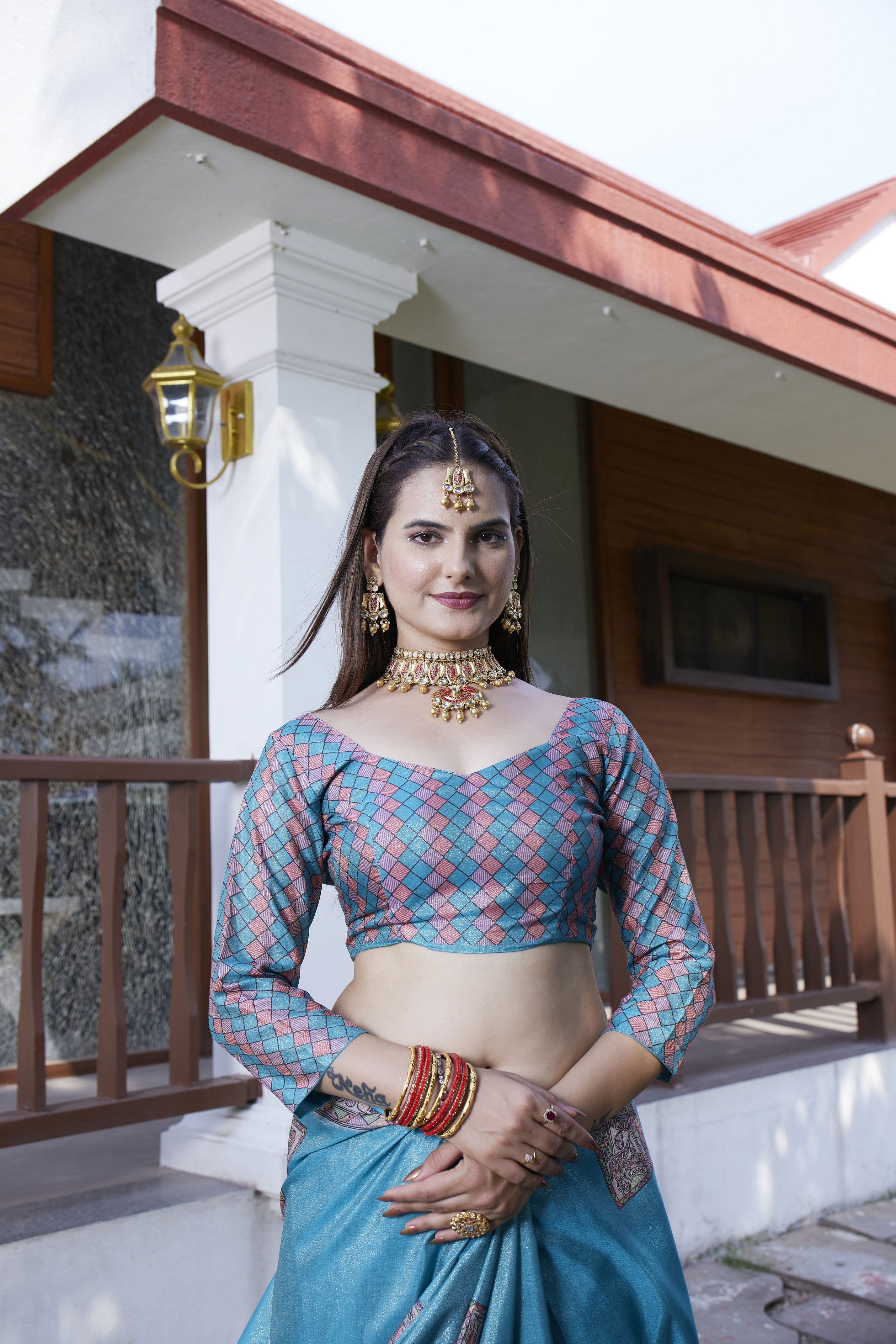 Teal Crepe Designer Partywear Saree