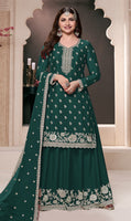 Teal Green Palazzo Style Salwar Suit With Heavy Embroidery Work