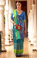 Teal Green Patola Silk Saree with  Printed