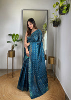 Teal Jimmy Choo Fabric Designer Bollywood Sequins Work Saree