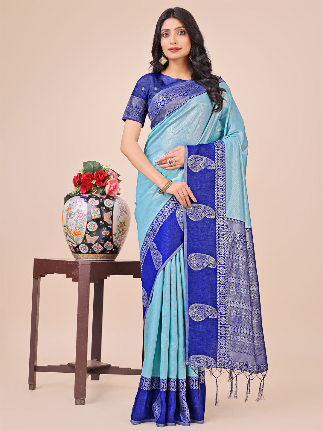 Teal Lichi Silk Woven Designer Festive Graceful Saree
