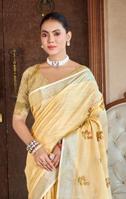 Timeless Mustard Linen Festival Saree for Women