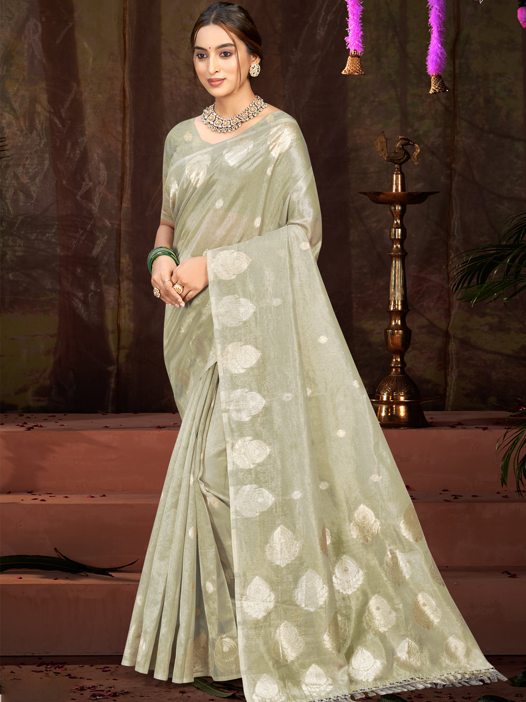 Traditional Peach Munga kota Festival Saree for Women