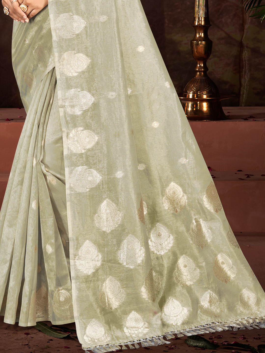 Traditional Peach Munga kota Festival Saree for Women