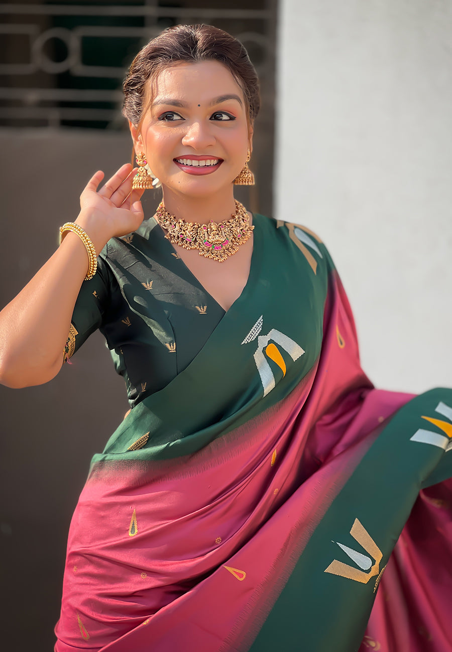 Traditional Woven Balaji Tilak Designer Woven Soft Silk Burgundy Saree