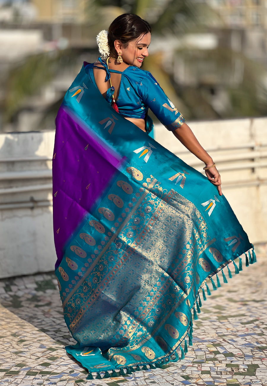 Traditional Woven Balaji Tilak Designer Woven Soft Silk Lavender Saree