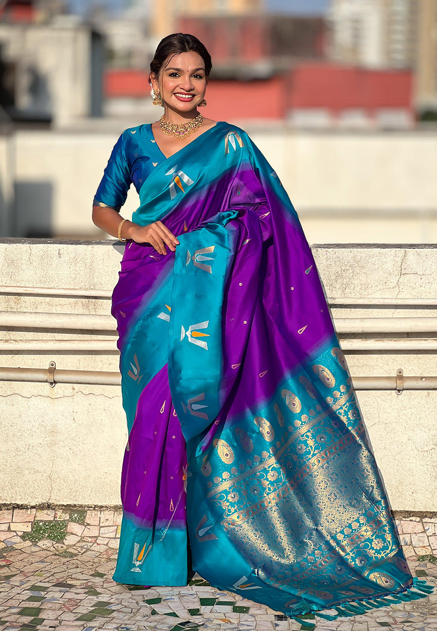 Traditional Woven Balaji Tilak Designer Woven Soft Silk Lavender Saree