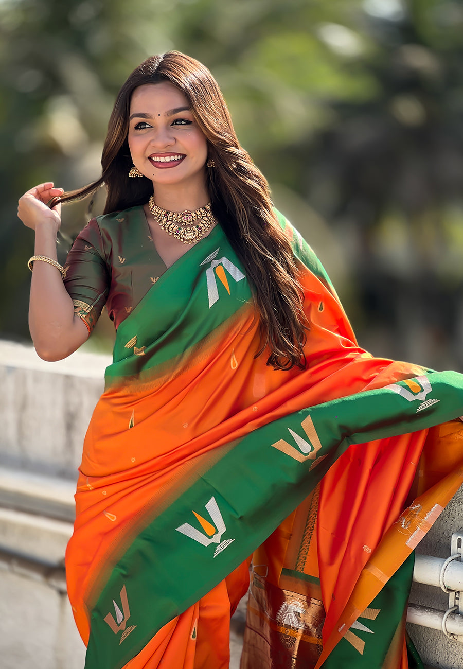 Traditional Woven Balaji Tilak Designer Woven Soft Silk Orange Saree