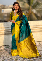 Traditional Woven Balaji Tilak Designer Woven Soft Silk Teal Blue Saree
