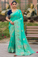 Turquoise Color Pure Dola Silk Saree With  Jacquard Woven Work