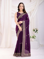 Violet Chinon Silk Desigenr Zari Embroidered Ceremonial Saree