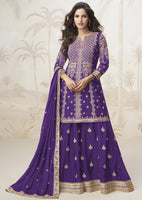 Violet Chinon Silk Salwar Suit With Zari Sequin Embroidery