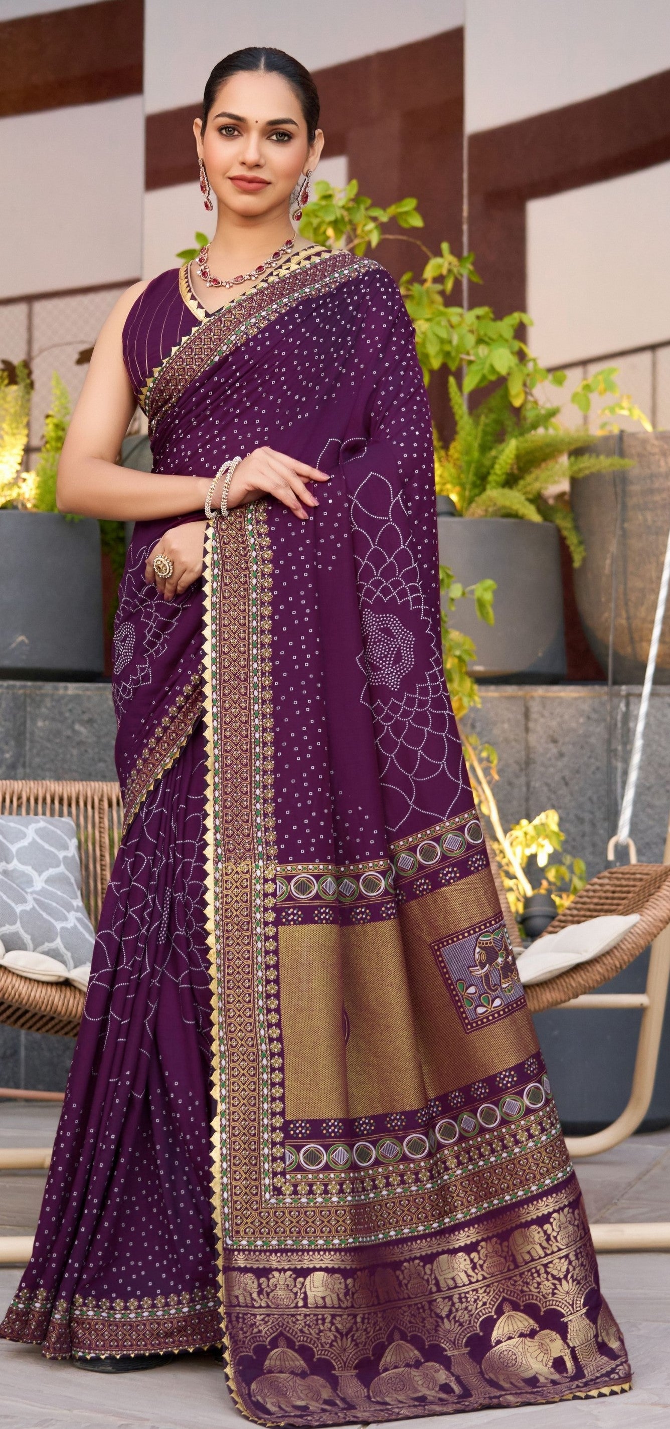 Violet Cotton Silk Woven Designer With Table And Foil Printed Partywear Saree
