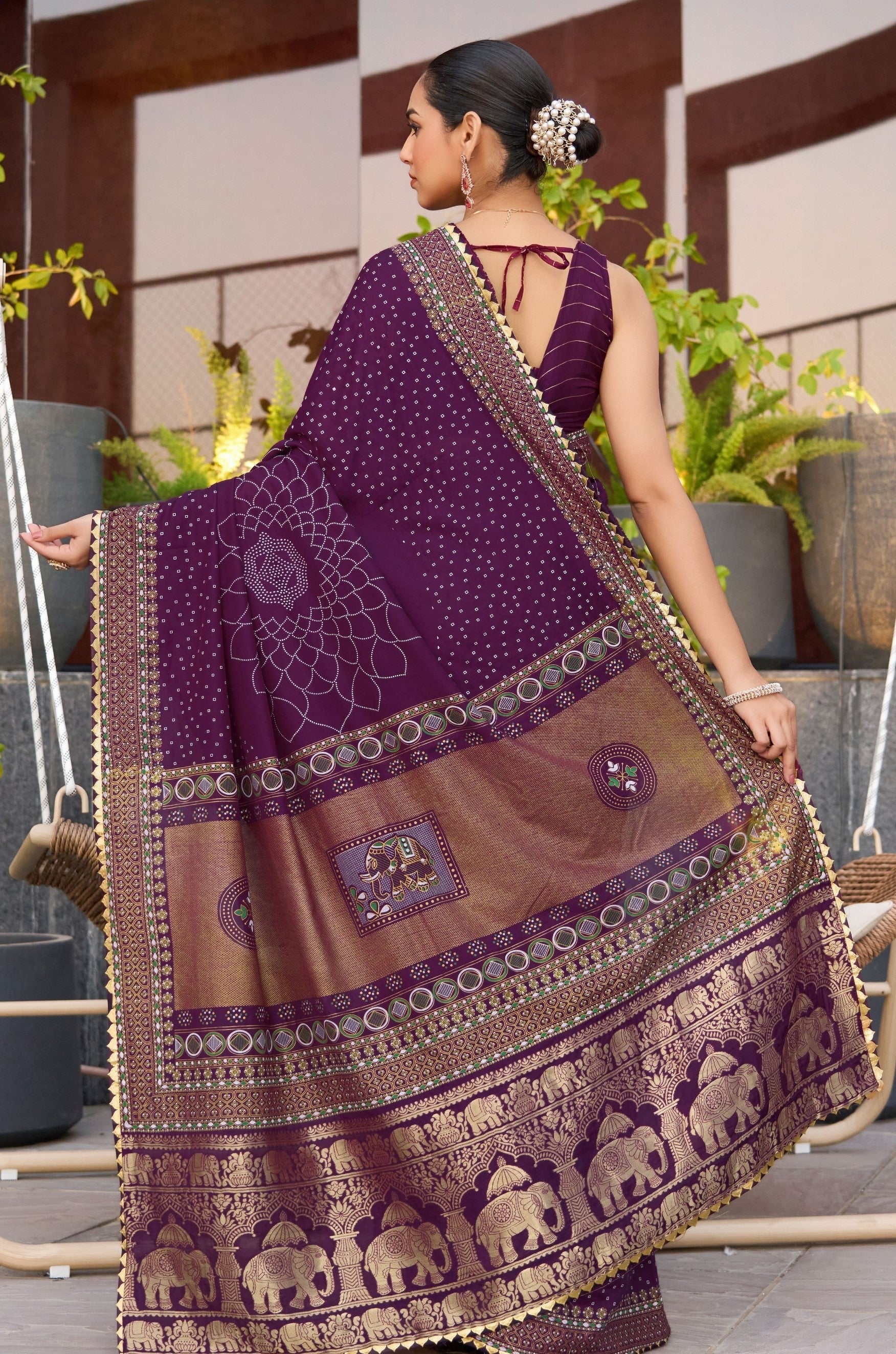 Violet Cotton Silk Woven Designer With Table And Foil Printed Partywear Saree