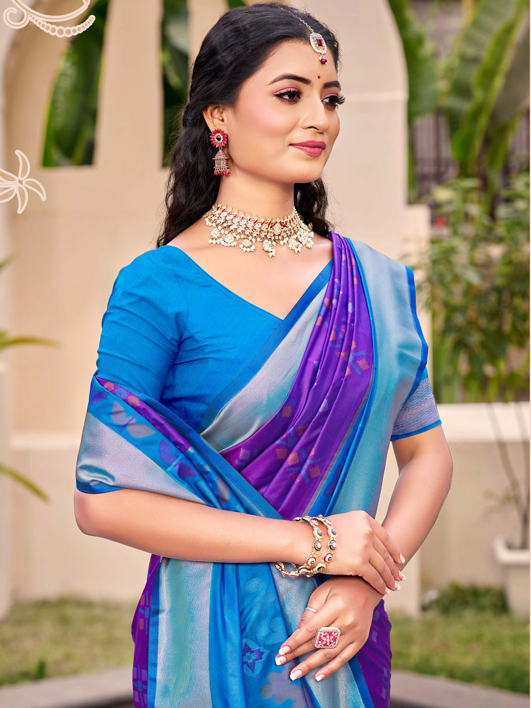 Violet Pochampalli Silk Woven Designer Ethnic Partywear Saree