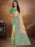Warm Beige and Fresh Green Silk Saree