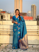 Weaving Dual Jari Designer Blue Soft Silk Ethnic Saree
