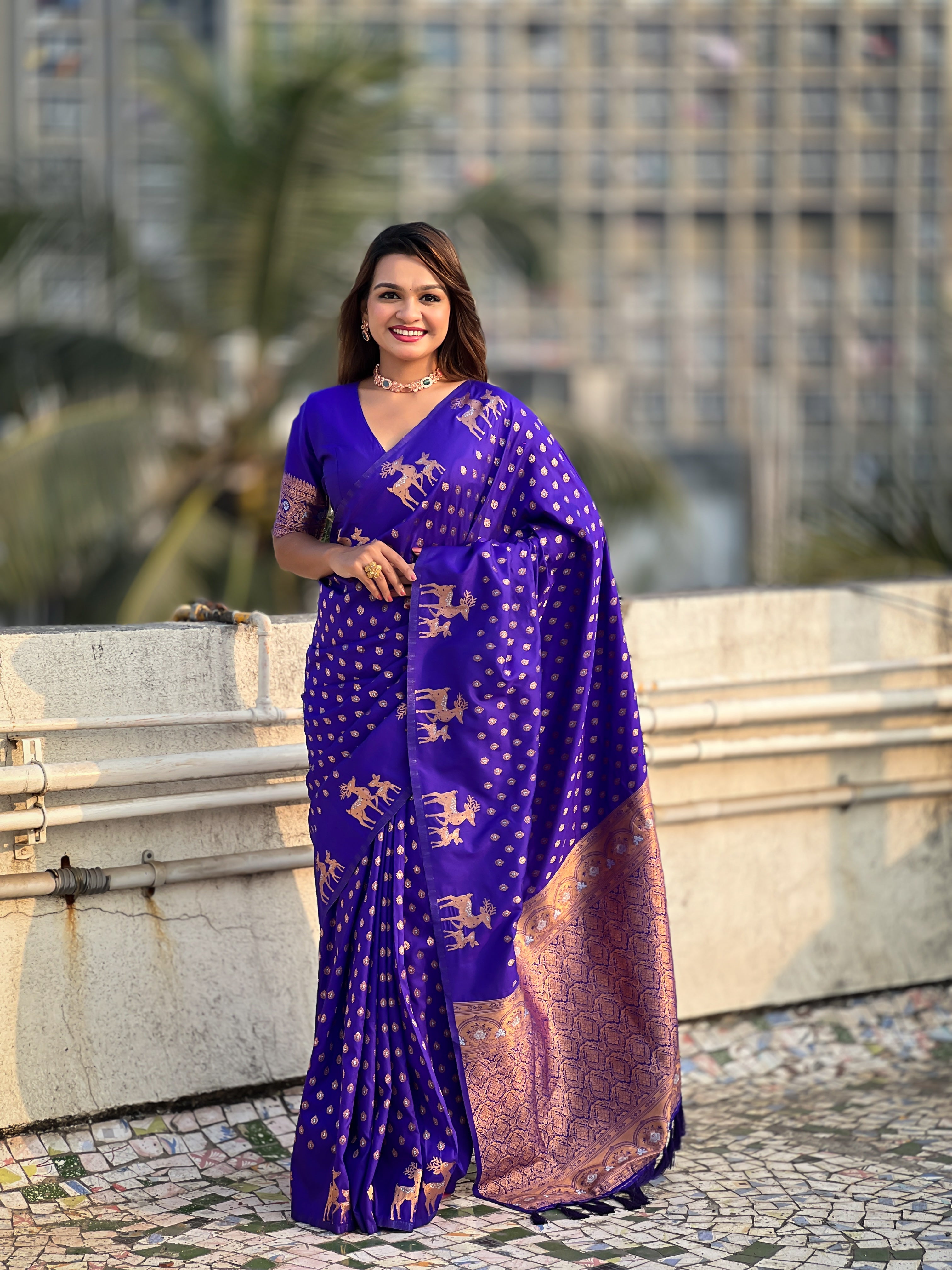 Weaving Dual Jari Designer Violet Soft Silk Ethnic Saree