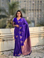 Weaving Dual Jari Designer Violet Soft Silk Ethnic Saree