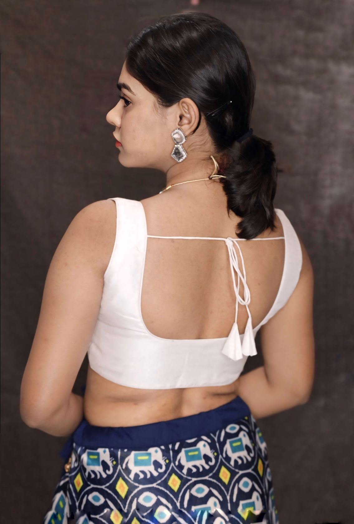White Blouse in Art Silk With Front Zip Opening