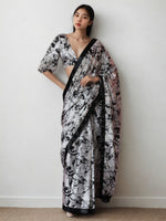 White Chinon Designer Digital Printed Ready To Wear Saree