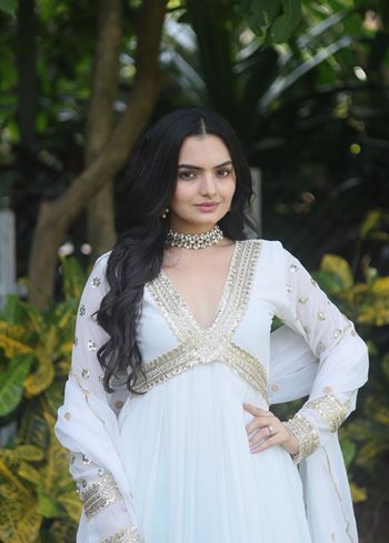 White Faux Blooming Suit With Embroidery Zari Sequins-work