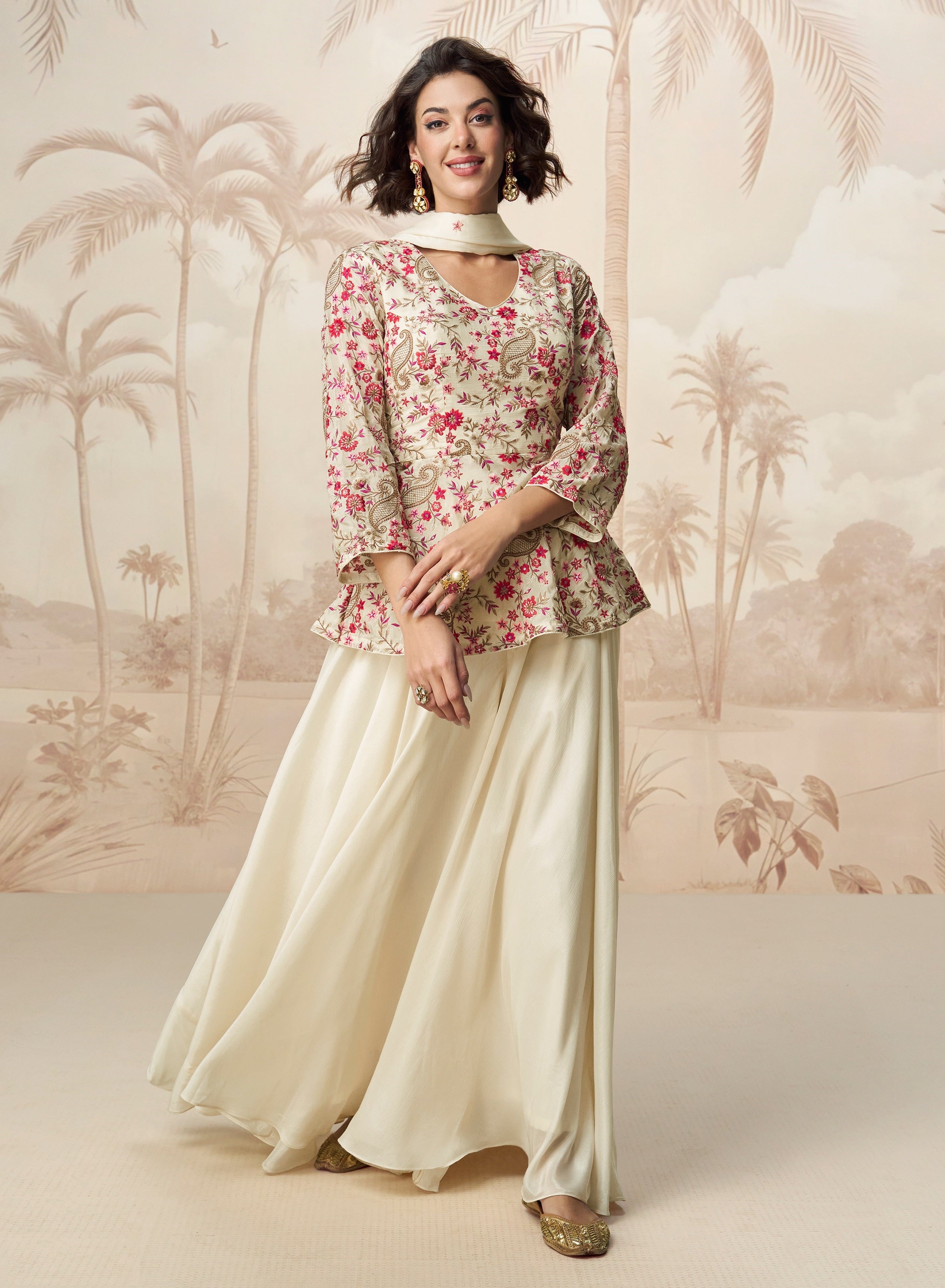 White Heavy Designer Suit With Heavy Embroidery Work
