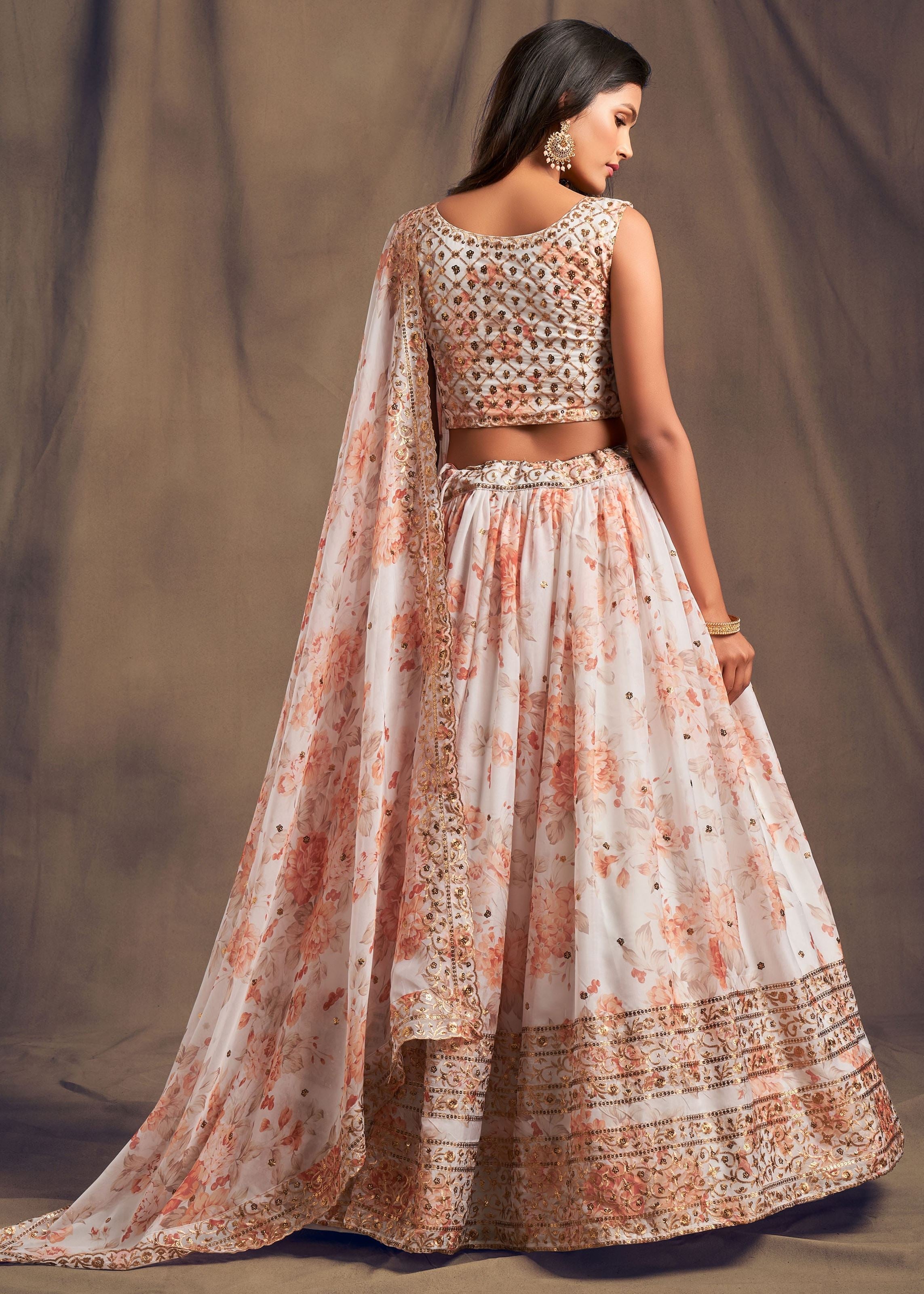 White Organza Lehenga Choli With Sequins Zari Embroidery Work