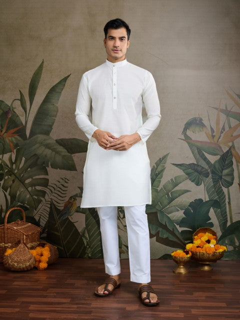 White Viscose Silk Kurta with Swarovski Embroidery  &Jacket