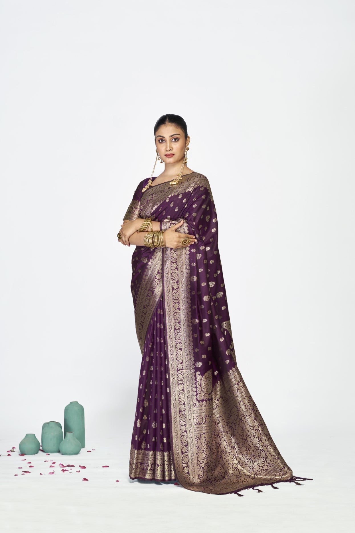 Wine Banarasi Silk Saree with Weaving