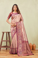 Wine Chiku Banarasi Silk Saree with Rich Pallu & Elegant Jacquard Jari Work