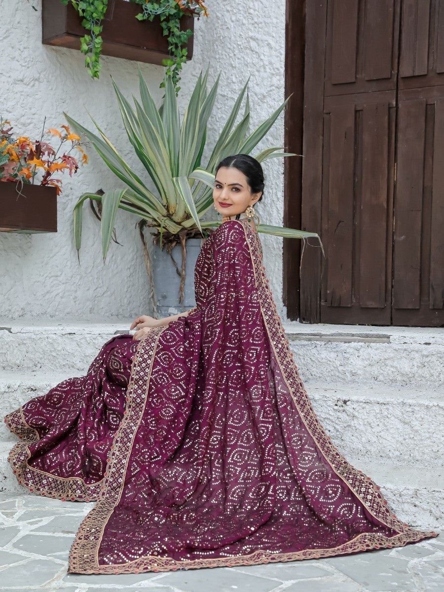 Wine Colour Kasturi Silk Heavy Work Saree