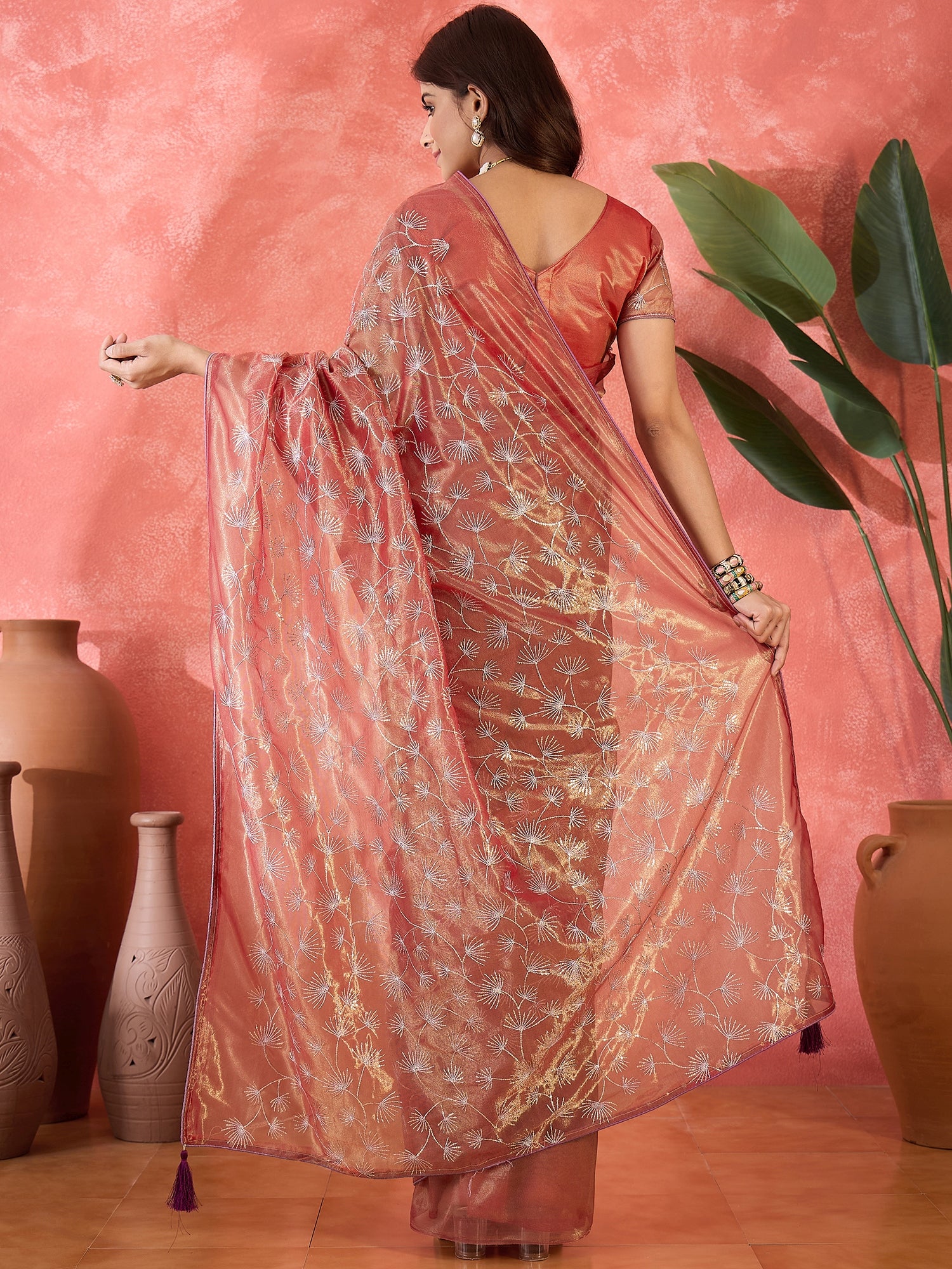 Wine Designer Twill Net Sequins Embroidery Work Saree
