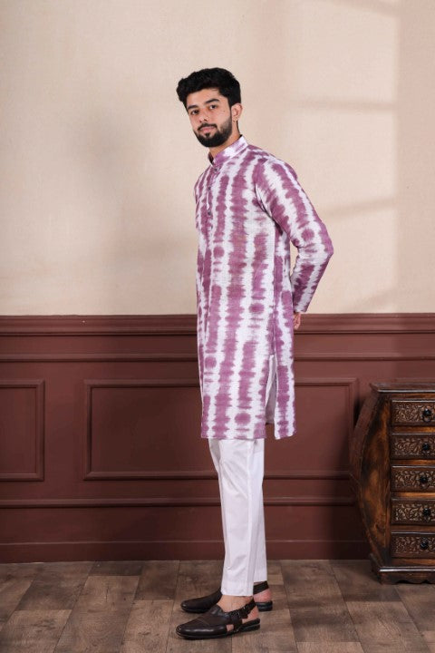 Wine Linen Digital Printed Graceful Kurta Pajama