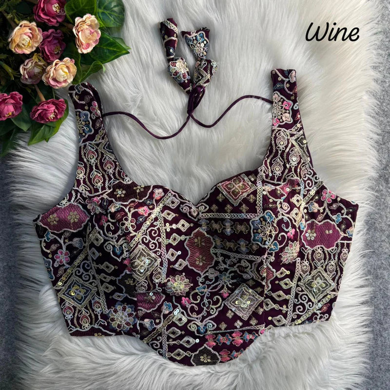 Wine Luxe Corset Sequins Embroidered Blouse  Fox Georgette Partywear