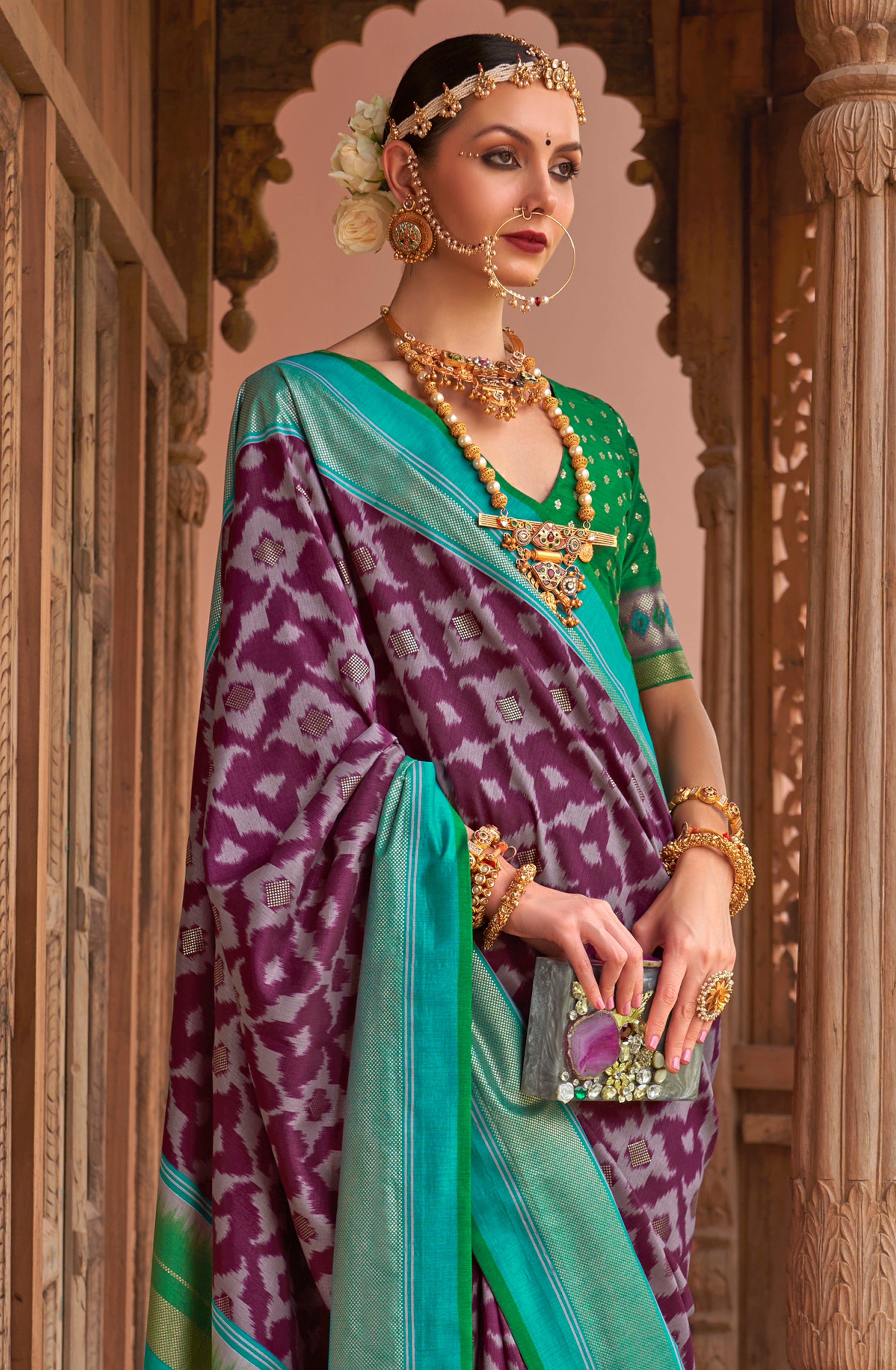 Wine PV Silk Saree with  Printed