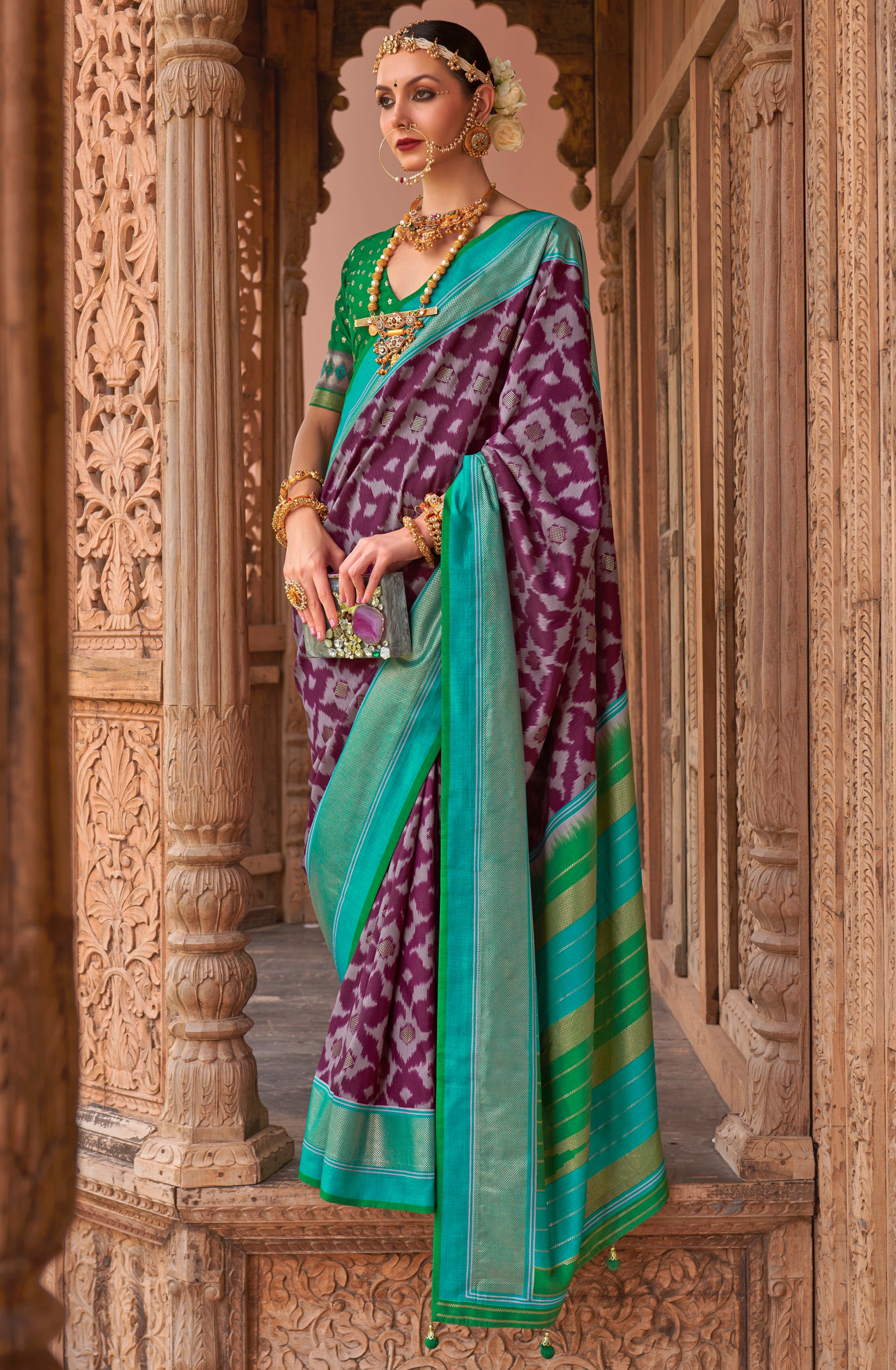 Wine PV Silk Saree with  Printed