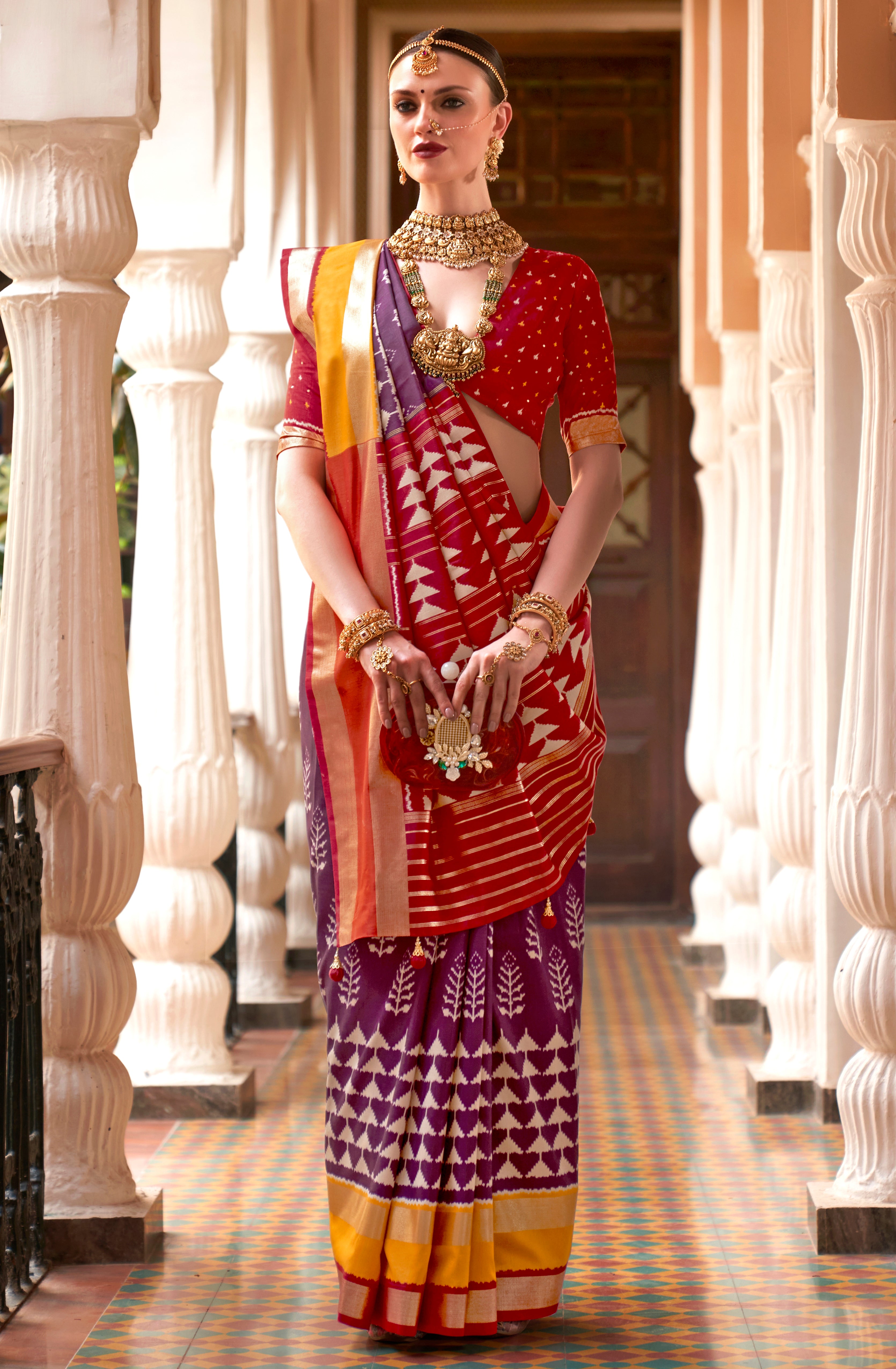Wine Patola Silk Saree with  Printed