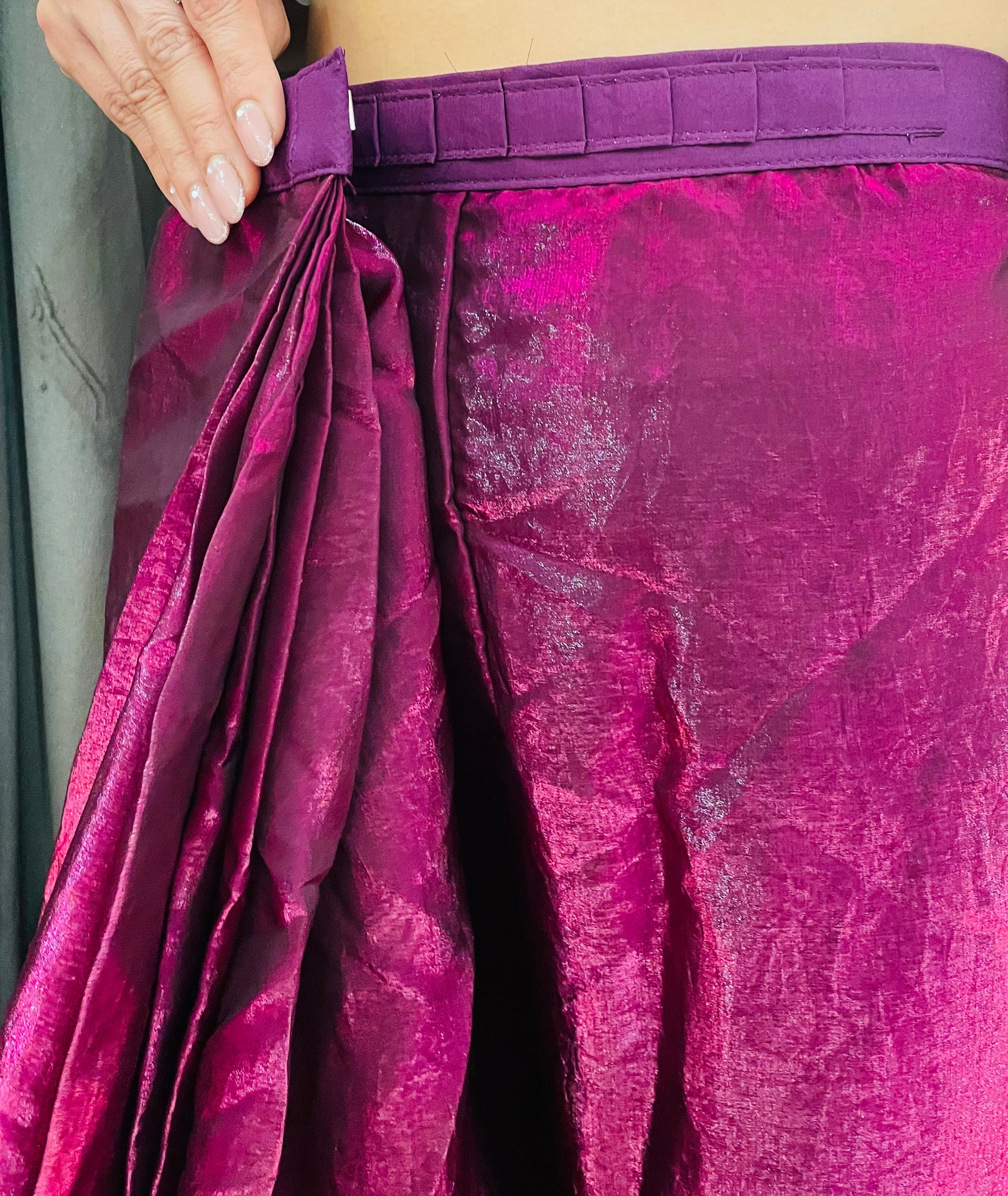 Wine Ready To Wear Fendy Satin Saree Designed With Lace Border