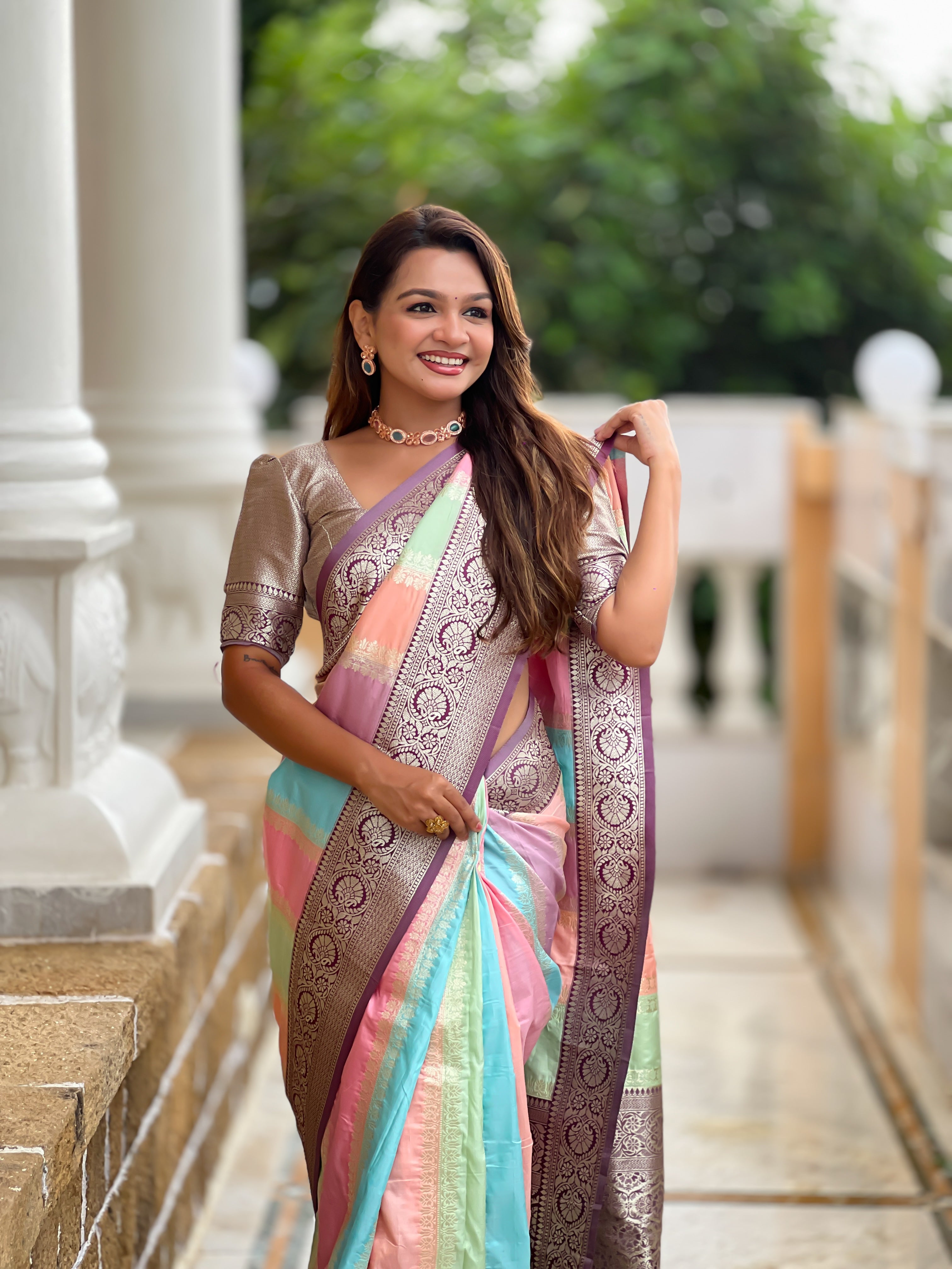 Wine Soft Silk Woven Jacquard Designer Festive Wear Traditional Saree