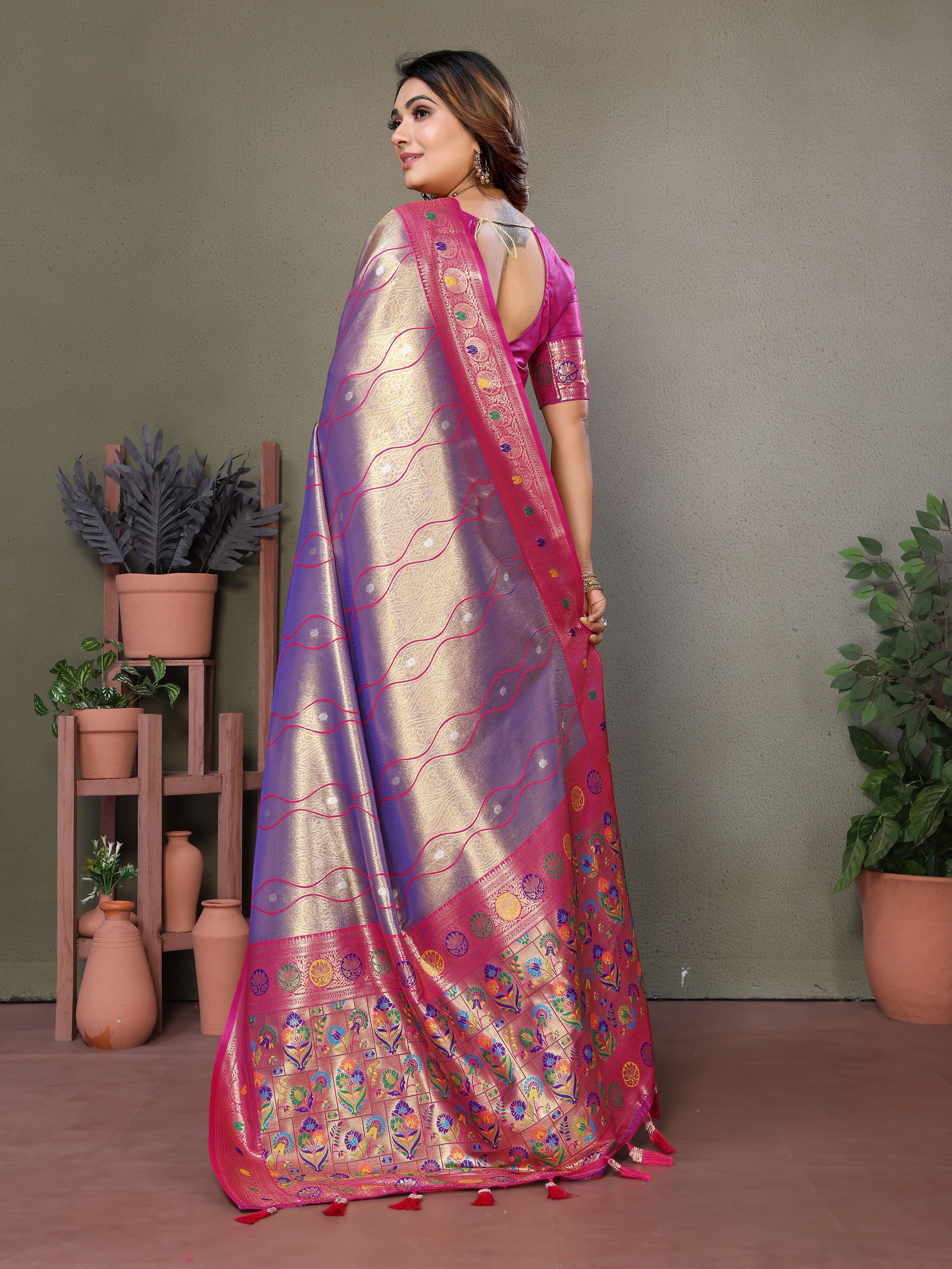 Woven Heavy Designer Banarasi Tissue Silk Lavender Ethnic Ceremonial Saree
